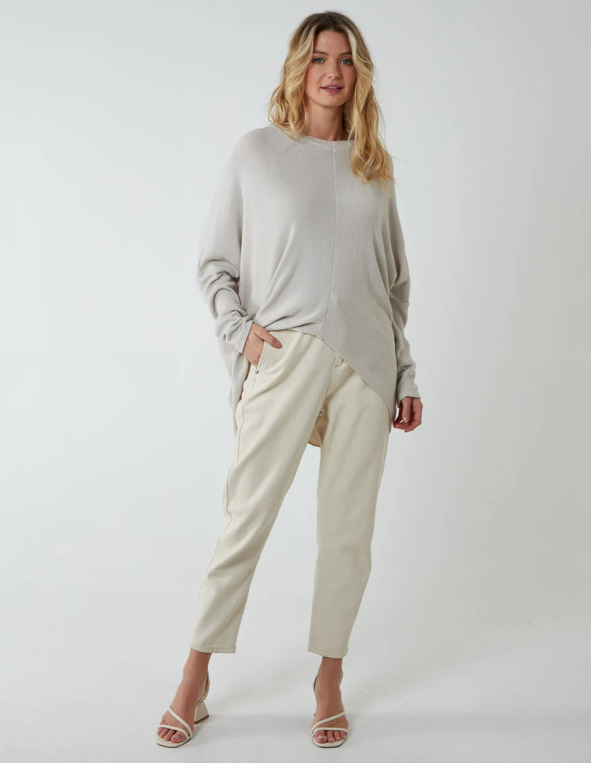 V Neck Front Cut And Sew Soft Knit Jumper