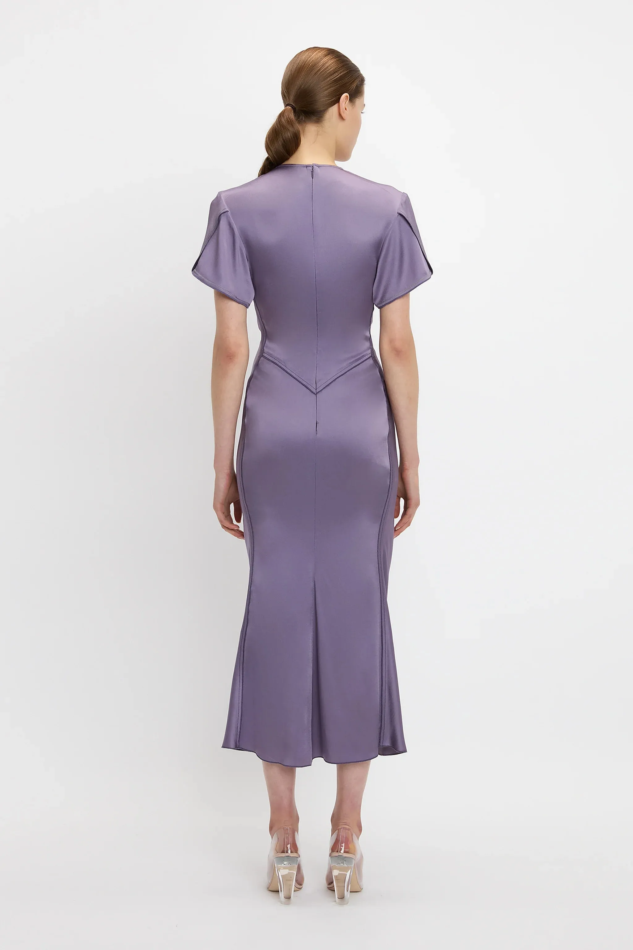 VICTORIA BECKHAM GATHERED MIDI DRESS IRIS