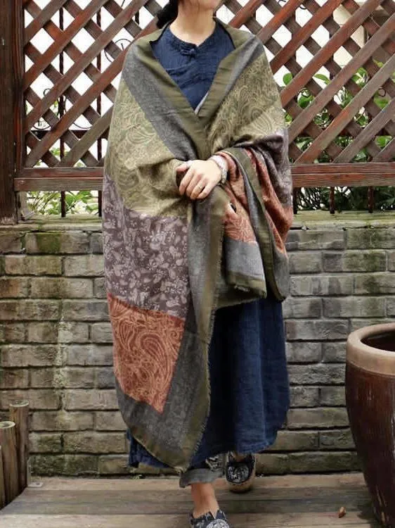 Vintage Pattern Comfortable Cotton Ethnic Style Big Scarf Shawl