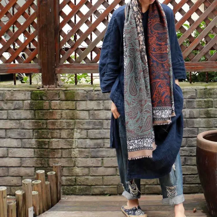 Vintage Pattern Comfortable Cotton Ethnic Style Big Scarf Shawl