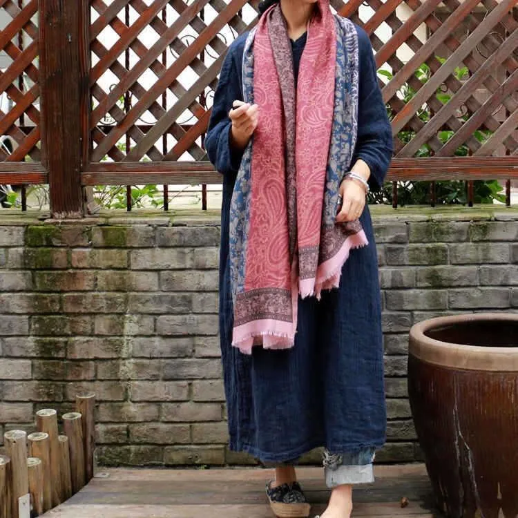Vintage Pattern Comfortable Cotton Ethnic Style Big Scarf Shawl