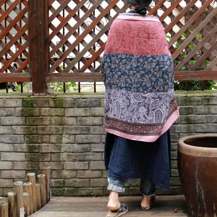 Vintage Pattern Comfortable Cotton Ethnic Style Big Scarf Shawl