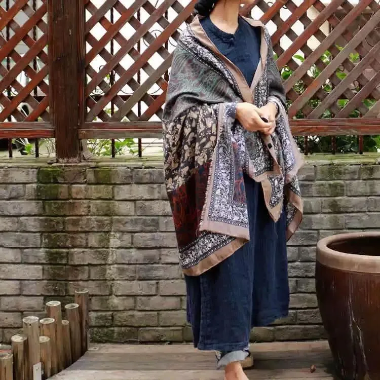 Vintage Pattern Comfortable Cotton Ethnic Style Big Scarf Shawl