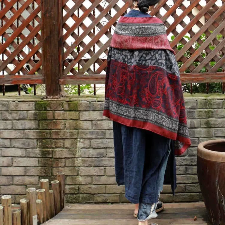 Vintage Pattern Comfortable Cotton Ethnic Style Big Scarf Shawl