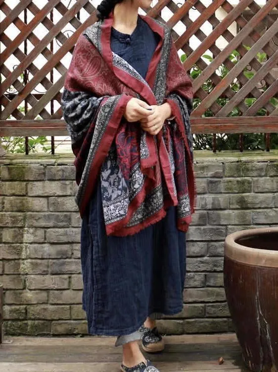 Vintage Pattern Comfortable Cotton Ethnic Style Big Scarf Shawl