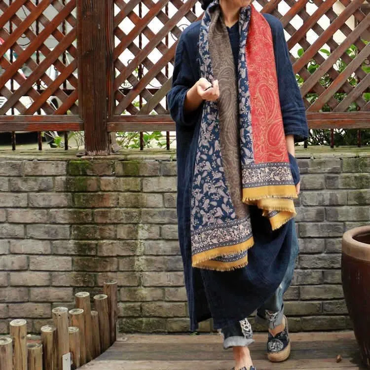 Vintage Pattern Comfortable Cotton Ethnic Style Big Scarf Shawl