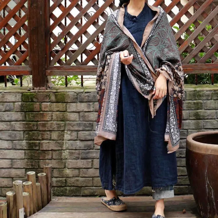 Vintage Pattern Comfortable Cotton Ethnic Style Big Scarf Shawl