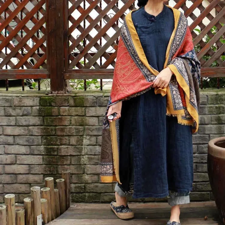 Vintage Pattern Comfortable Cotton Ethnic Style Big Scarf Shawl