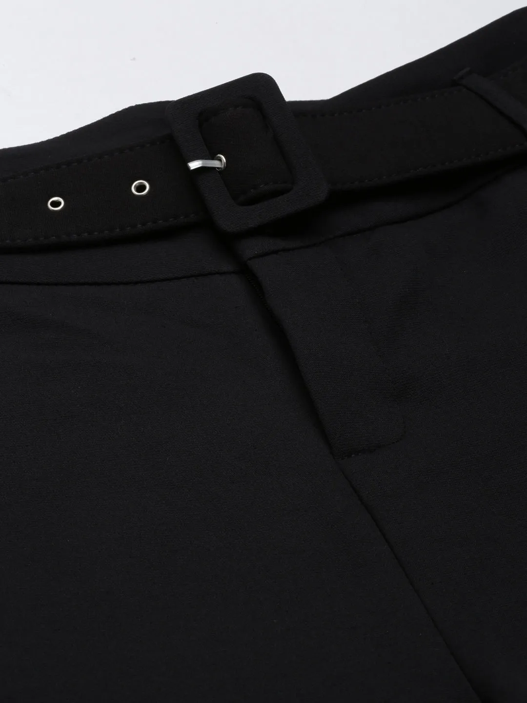 Women Black Straight Fit High-Rise Trousers