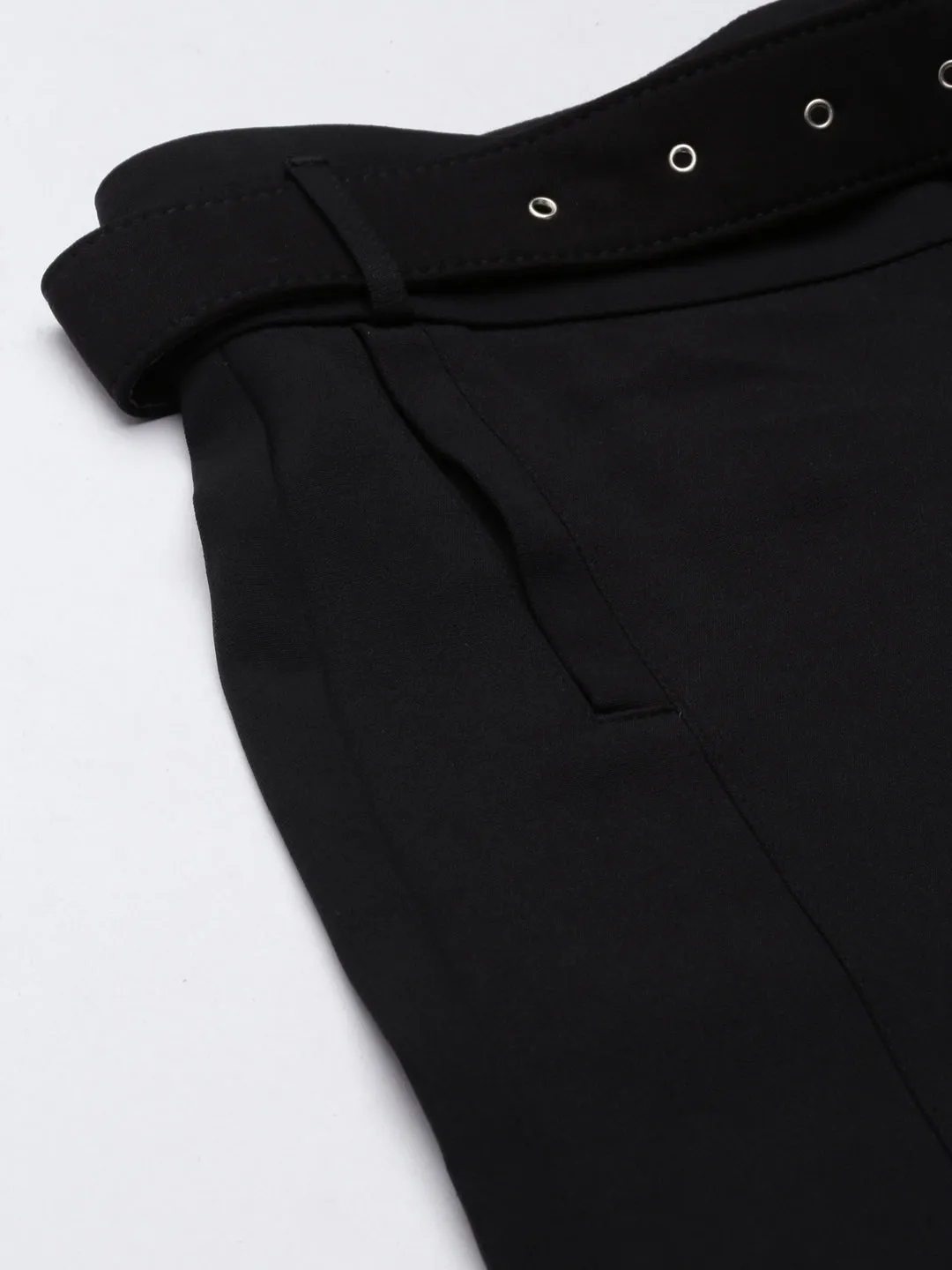 Women Black Straight Fit High-Rise Trousers