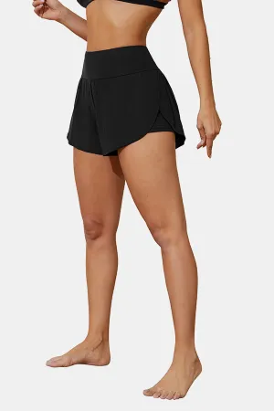 Women Black Swim Shorts Side Split Swim Trunk 2 in 1 Board Shorts with Pockets Swim Bottom