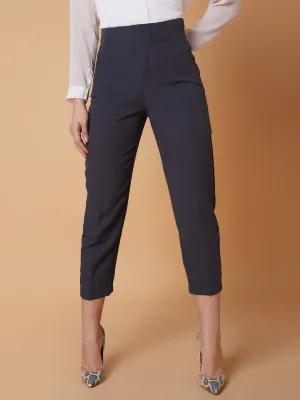 Women Charcoal Solid Comfort Slim Fit Formal Trousers