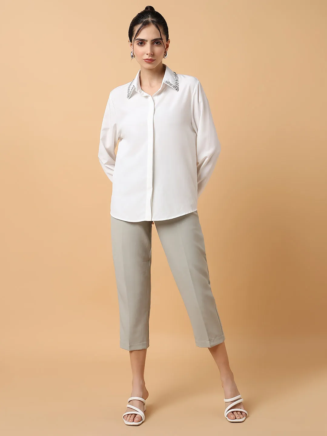 Women Grey Comfort Slim Fit Pleated Trousers