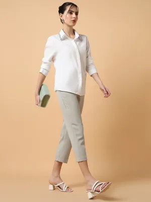 Women Grey Comfort Slim Fit Pleated Trousers