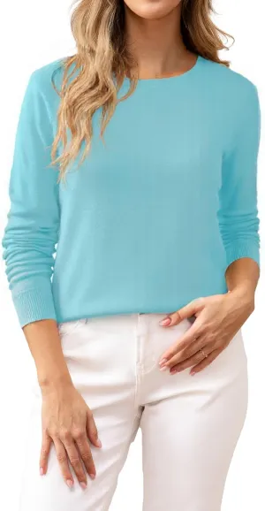 Women's 100% Cotton Sweaters Long Sleeve Lightweight Knit Solid Soft Pullover Tops