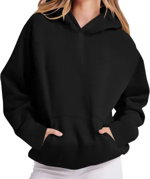 Womens Hoodie 2024 Oversized Sweatshirt Fleece Soft Hoodie Sweatshirts Solid Color Long Sleeve Pullover Top With Pocket