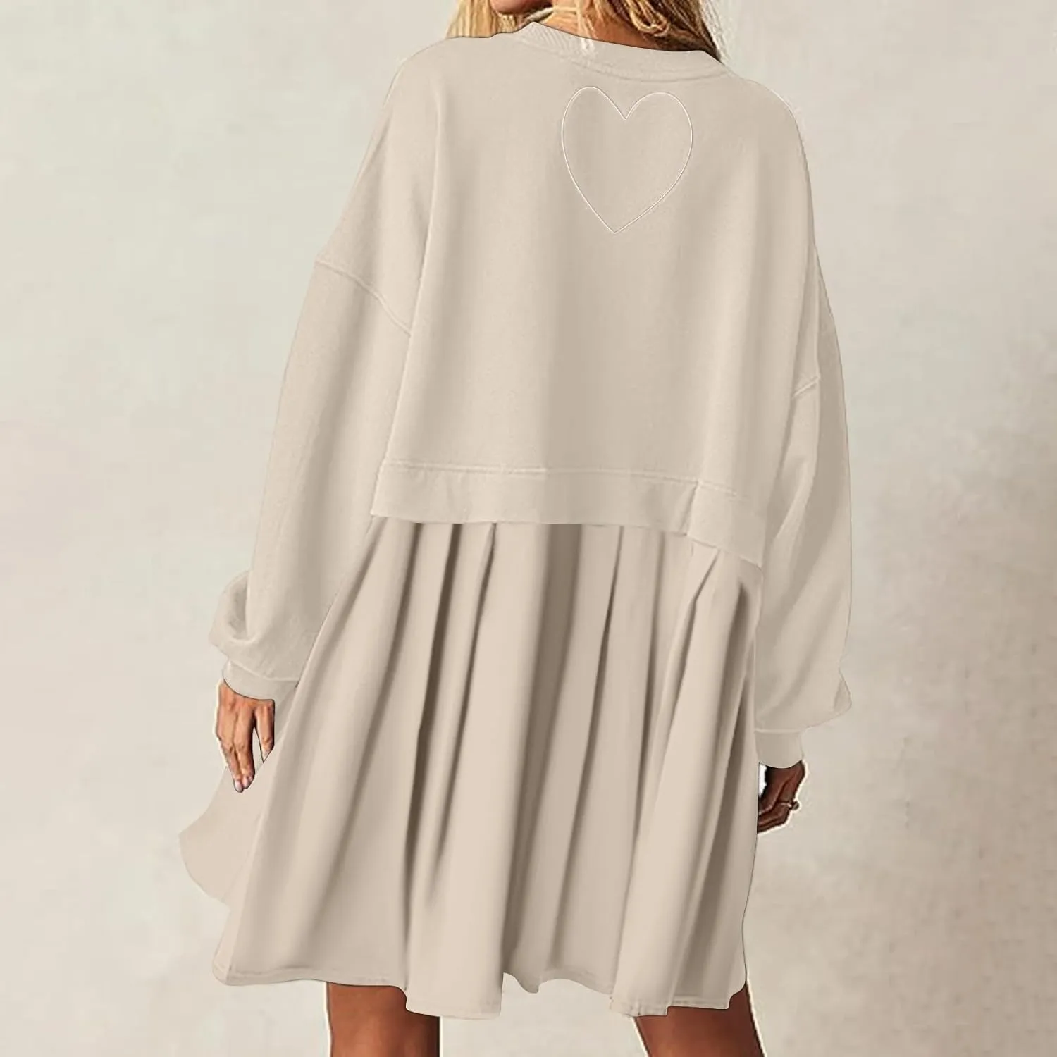 Womens Summer Dresses Oversized Sweatshirt Dress Neck Long Sleeve Patchwork Pullover Tops Sweatshirt Dress